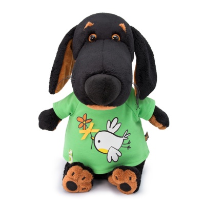 Собака  Ваксон в футболке с принтом "Птичка с цветочком"